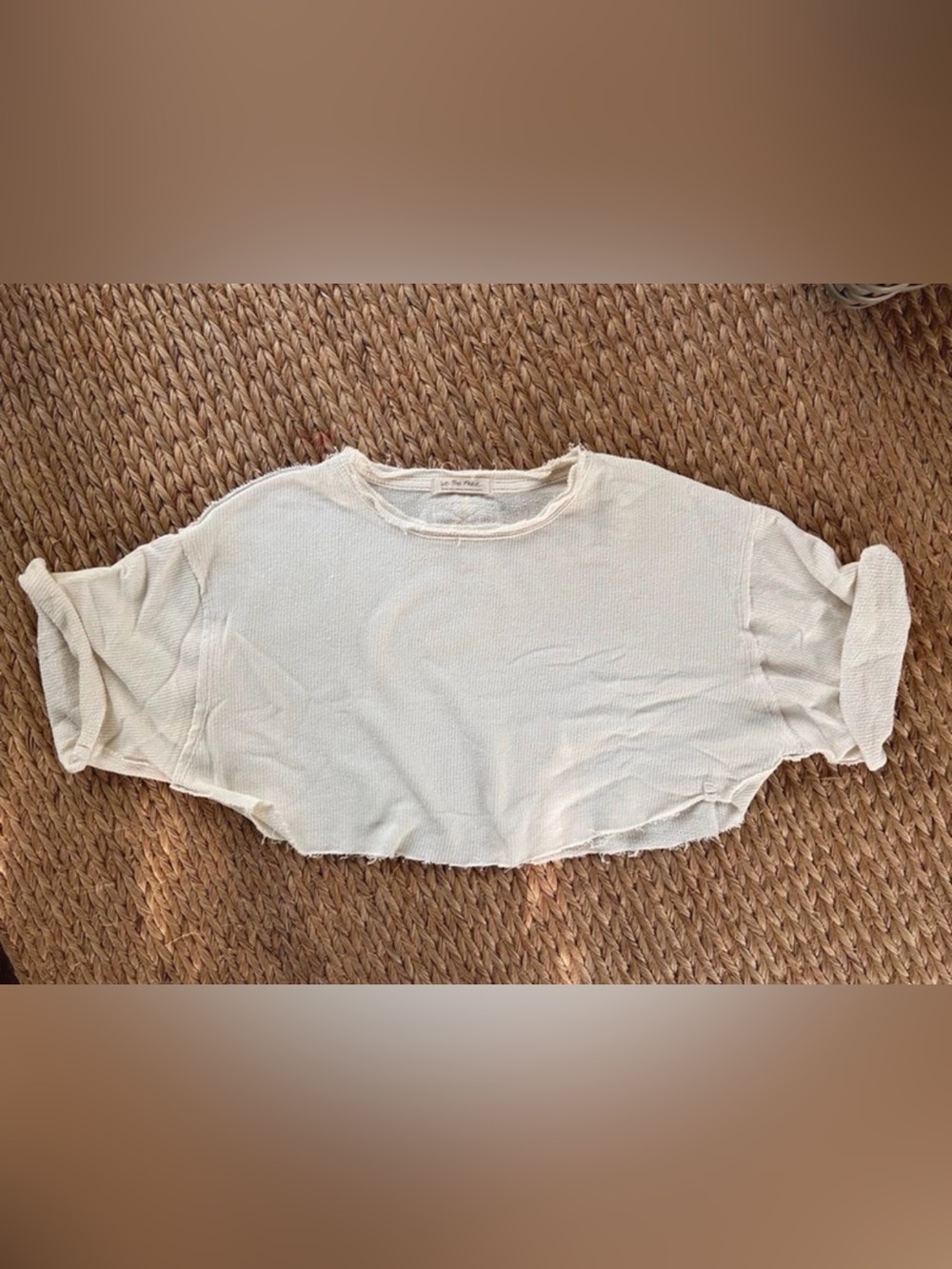 We The Free Thermal Cream/Beige Raw Hem Short Sleeve Crop Top
